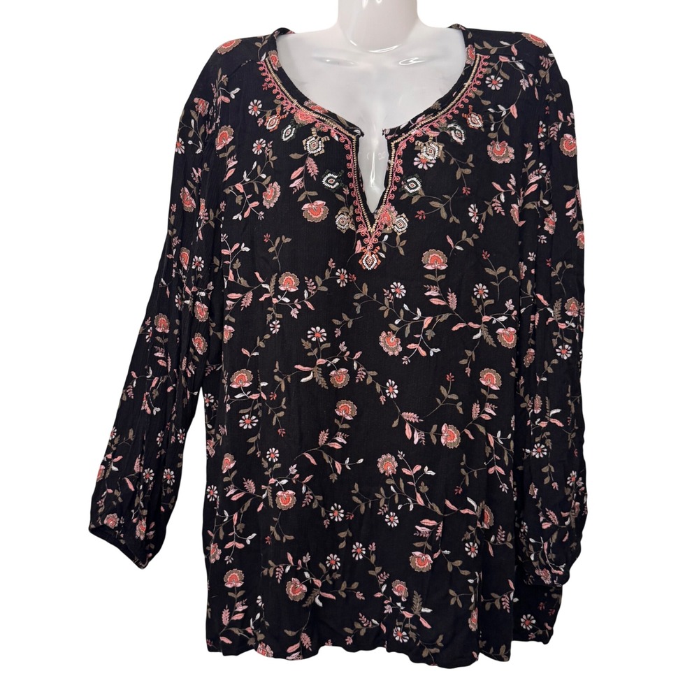 Casual Express Floral Embroidered Tunic‎ Top Long Sleeve Blouse XXL